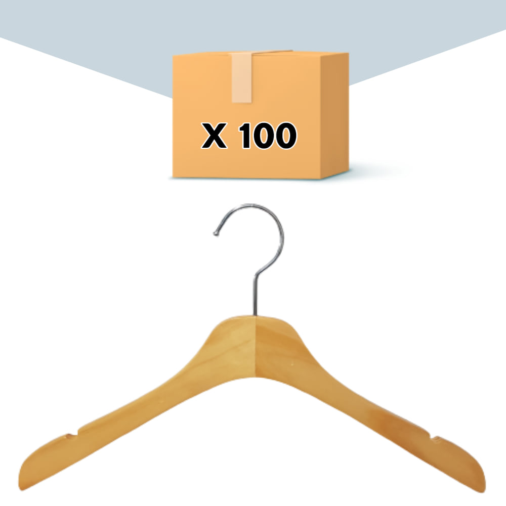 박스단위 여성 상의 셔츠용 원목옷걸이-원목색 (100개)